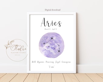 Aries Star Sign Constellation Printable, Purple watercolour (Digital Download)