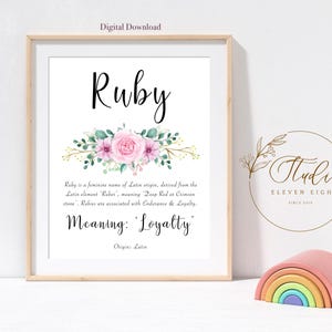 RUBY Name Meaning Printable : Personalised Pink floral Name Origin Print (Digital Download)
