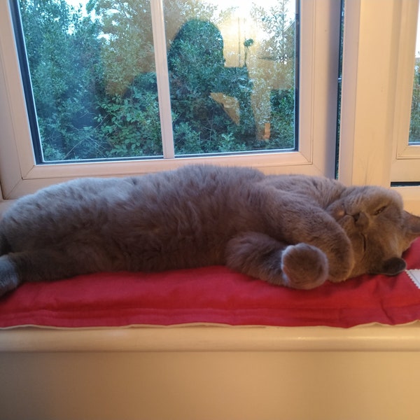 Cat Mat - PLAIN COLOURED FABRICS Non-slip Window Mat. Custom Sizes Available. Personalisation Option. Cat Gift. Cat Cushion. Cat Bed.