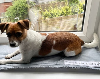 NON-SLIP Dog Window Cushion. Custom Sizes Available. Plain Coloured Fabrics. Free Personalisation Option. . Dog Gift. Dog Cushion. Dog Bed.