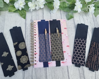 Black & Gold/Rose Gold, Navy and Rose Gold or Leopard Print Pen Holder and Bookmark for Notebook or Journal A5 and A4 size.