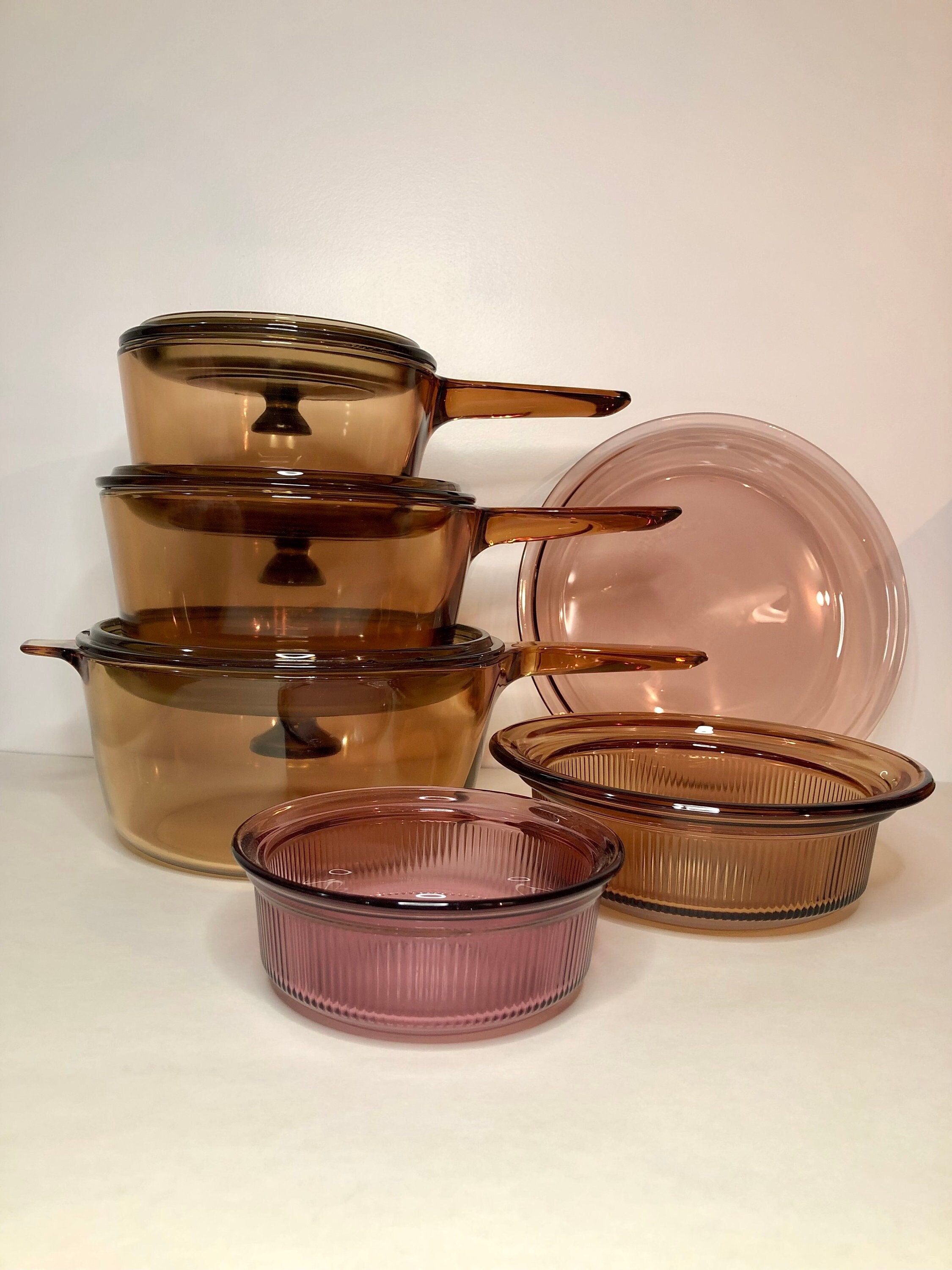 Vintage Corning Visions Ware Cranberry Pink Glass Cookware Pots You Choose:  1.5 or 2.5 Liter Nonstick Teflon Line Saucepans & PYREX Lids -  Hong  Kong