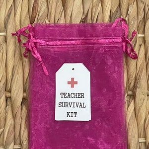 Teacher Survival Kit Bags and Tags, School Organza Bag Favors, Student Emergency Kit Favor Bags, School Favor Bags, Teacher Gift Bags & Tag