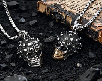 Retro Mask Skull Pendant / Gothic Punk Rock Style Necklace / Harley Rider Jewelry / Unisex