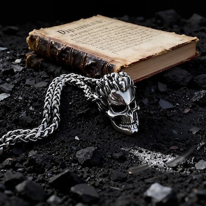 Retro Harley Rider Exploding Skull Pendant / Gothic Punk Necklace / Unisex