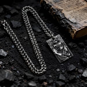 Colar com pingente retangular de caveira de motociclista Harley retrô / Estilo gótico punk / Unissex