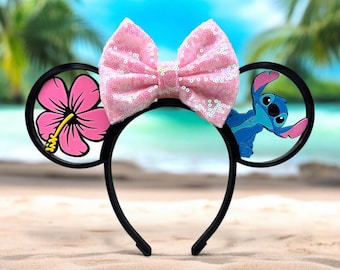 Interchangeable Stitch and Hawaiian Flower Mickey/Minnie Mouse Ears – Lilo & Stitch Inspired Ears