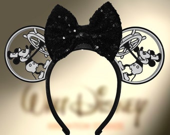 Interchangeable Steamboat Willie Mickey/Minnie Ears, Disney Mouse Ears