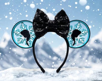 Interchangeable Frozen Ears: Elsa Snowflake Silhouette Mickey/Minnie Mouse Ears