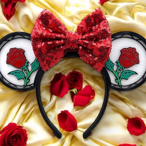Interchangeable Beauty & the Beast Mouse Ears – Custom Belle Headband, Enchanted Rose Design, Disney Park Accessory