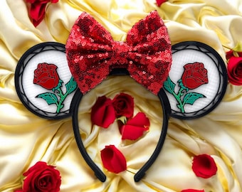 Interchangeable Beauty & the Beast Mickey/Minnie Mouse Ears – Belle, Enchanted Rose