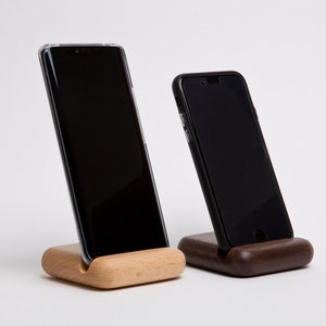 Wood Phone Holder Walnut Beech Phone Stand Phone Accessories Minimalist Design Organic Handmade Home Decor Birthday Gift image 1