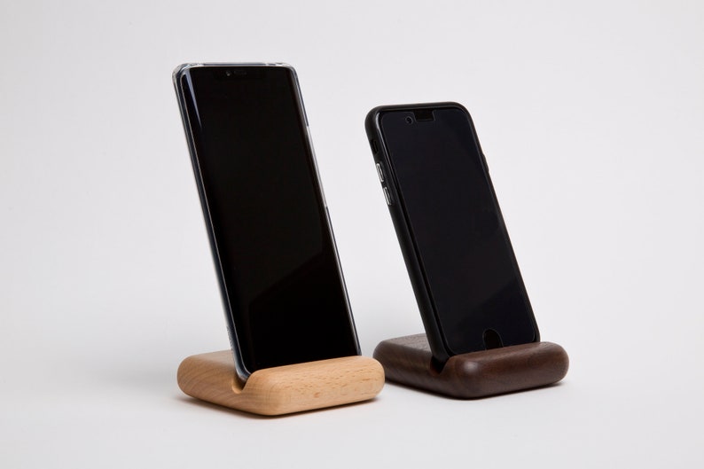 Wood Phone Holder Walnut Beech Phone Stand Phone Accessories Minimalist Design Organic Handmade Home Decor Birthday Gift image 1
