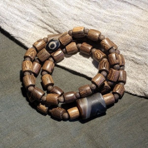 Wood Bracelet | Couple Bracelet | Minimalist Design | Pheasant Wood | Dzi Beads | Agate | Unisex Bracelet | Birthday Gift | Anniversary Gift