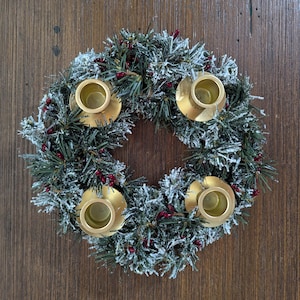 Advent Wreath with Candles Snowy Pine Greenery Catholic Christmas