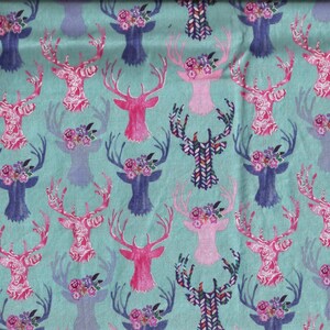 Boho Floral Deer Fabric  // Cotton Fabric // Animal Fabric // Metallic Floral Fabric // Pink // Blue // Purple