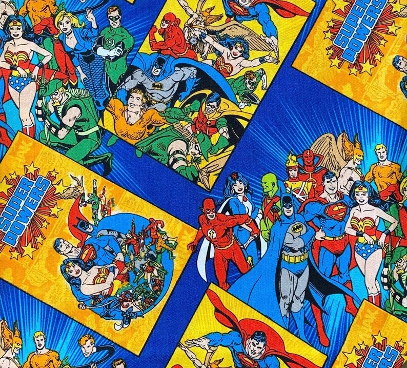 Justice League Super Powers Fabric // Cotton Fabric // Superheroes