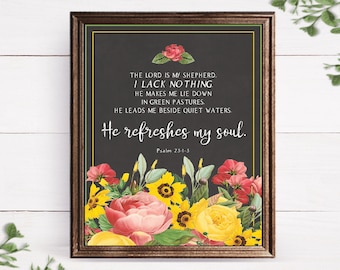 Psalm 23 Scripture Print: Floral Bible Verse Art (Digital Download)