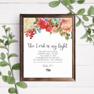The Lord is My Light Digital Print, Psalm 27:1 Scripture Printable, Bible Verse Sign, Scripture Prints, Christian Wall Art, Bible Wall Decor