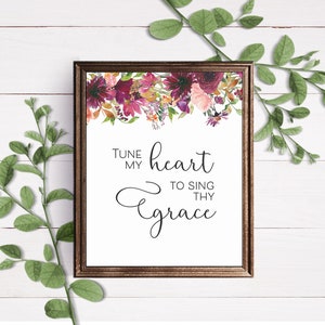 Tune My Heart Hymn Print, Hymn Wall Art, Religious Art, Hymn Printable, Christian Wall Decor, Christian Print, Hymn Wall Art, Floral Print