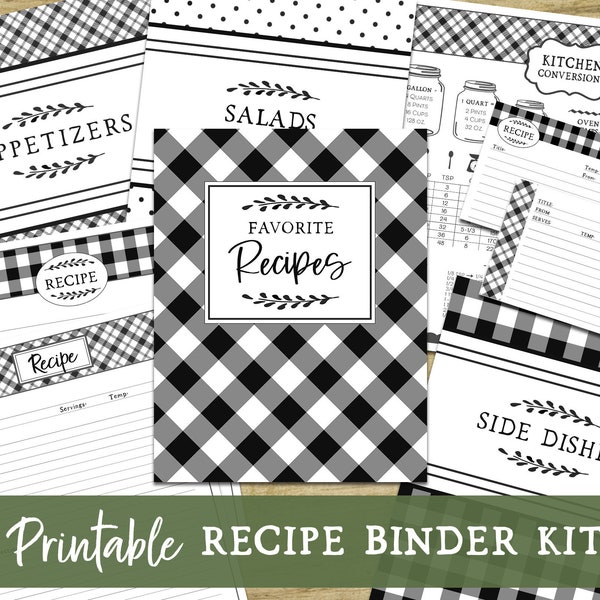 Printable Recipe Binder Kit, Farmhouse Kitchen, Fillable Recipe Cards, Digital Recipe Book, Recipe Organizer, Bridal Shower Gift Idea