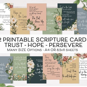 Printable Scripture Cards, Trust Hope Persevere Bible Verse Cards, Christian Encouragement Notes, Bible Memory Cards, Bible Bookmark