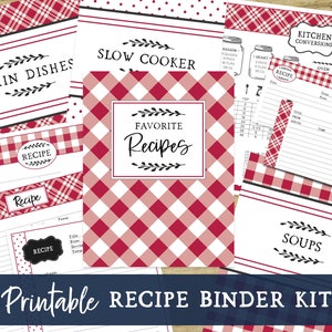Kit de carpeta de recetas imprimible: rojo, cocina de granja, tarjetas de recetas rellenables, libro de recetas digital, organizador de recetas, idea de regalo de despedida de soltera