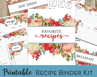 Printable Recipe Binder Kit, Flea Market Flowers, Editable Recipe Card, Digital Recipe Book, Recipe Organizer, Bridal Shower Gift Idea