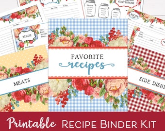 Farmhouse Floral Recipe Binder Kit: Editable Recipe Cards (Digital Download)