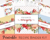 Flea Market Flowers Recipe Binder Kit (Red): Printable Recipe Cards (Fillable PDF)