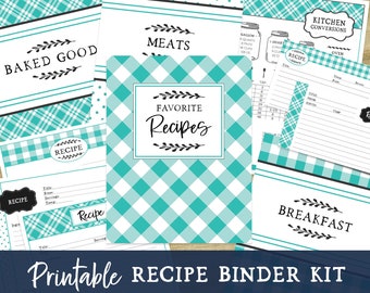 Turquoise Recipe Binder Kit: Fillable Recipe Cards (Digital Download)