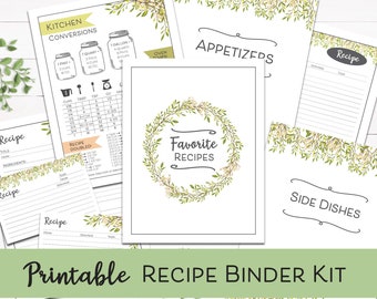 Printable Recipe Binder Kit: Fillable Recipe Cards (Digital Download)