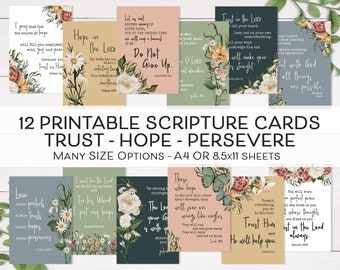 Cartes bibliques imprimables, Trust Hope Persevere Bible Verse Cards, Christian Encouragement Notes, Bible Memory Cards, Bible Bookmark