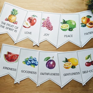 Fruit of the Spirit Banner, Printable Sign, Sunday School Decor, Homeschool, Christian Wall Art, Christian Decor, Sunday School Printable