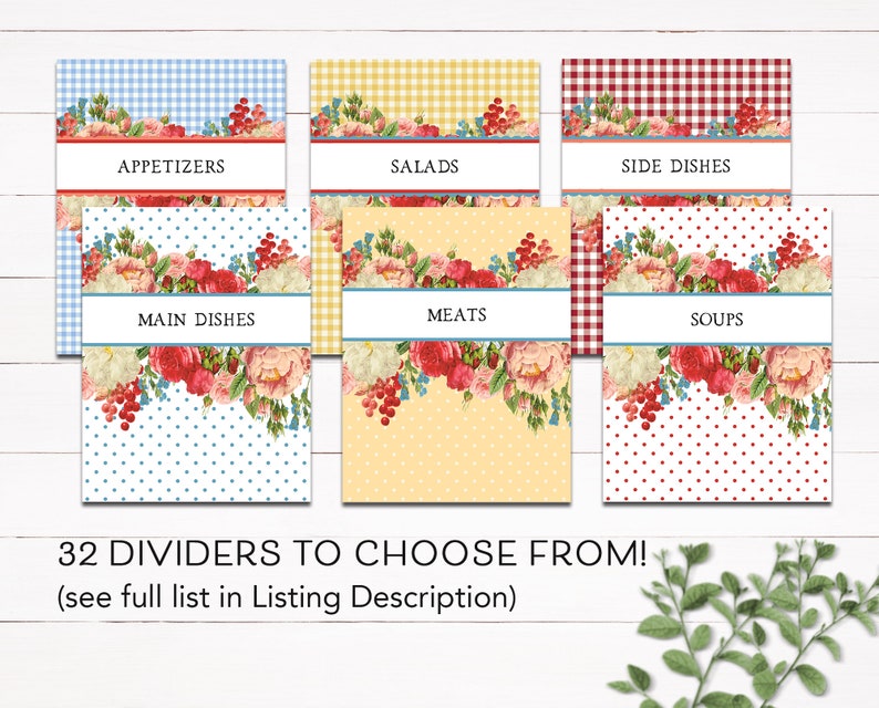 Printable Recipe Binder Kit Flea Market Flowers Yellow Etsy