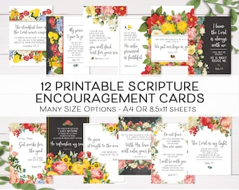 Printable Scripture Cards Set, Bible Verse Cards, Encouragement Notes, Bible Study Cards, Bible Memory, Greeting Cards, Bible Bookmark