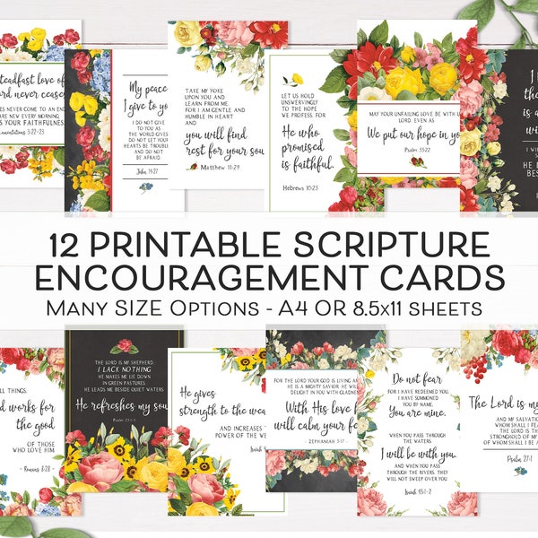 Printable Scripture Cards Set, Bible Verse Cards, Encouragement Notes, Bible Study Cards, Bible Memory, Greeting Cards, Bible Bookmark