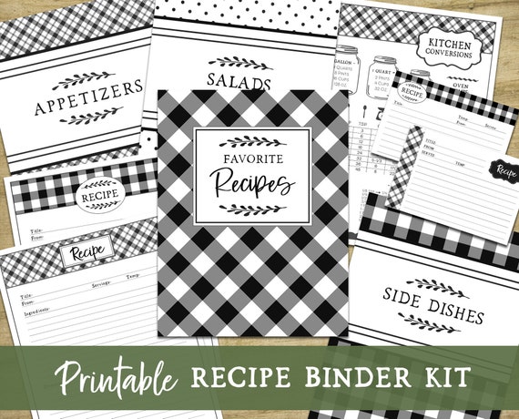 Printable Recipe Binder Kit Farmhouse Kitchen Fillable