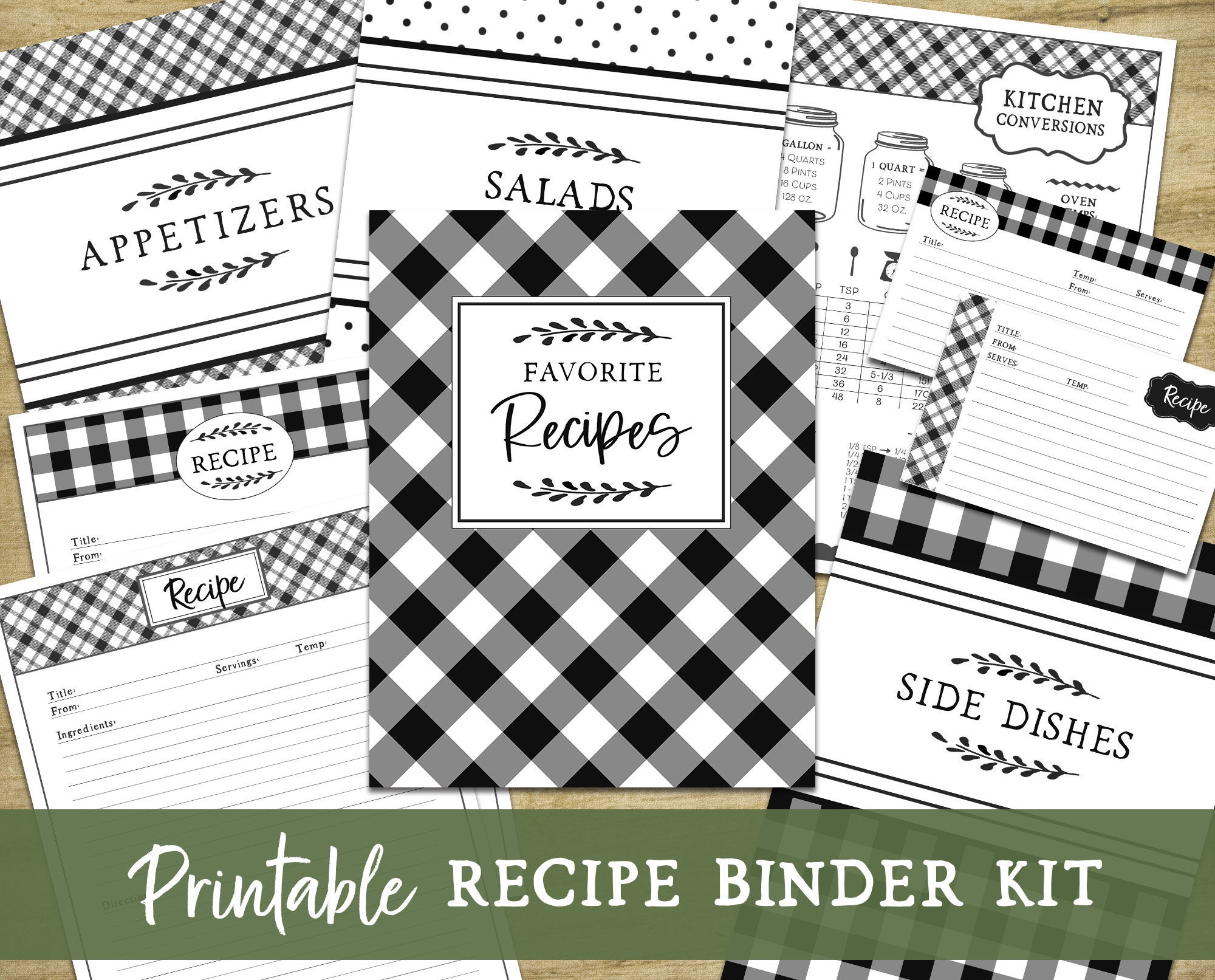 Blank Recipe Book Printable Template, Blank Pages Sheet Organizer Binder,  DIY, Kitchen Cookbook, A4 & Letter Stock Illustration