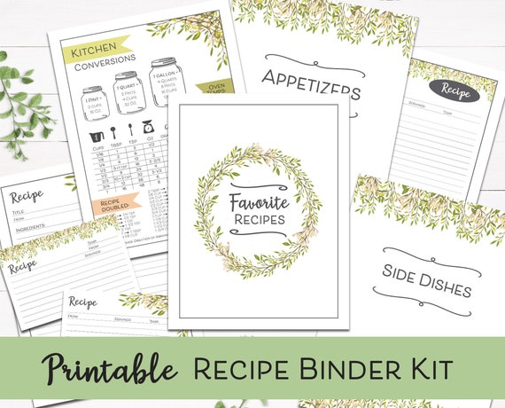 Printable Recipe Binder Kit Fillable Recipe Cards Digital