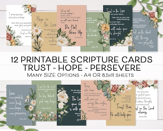 Printable Scripture Cards Trust Hope Persevere Bible Verse - Etsy
