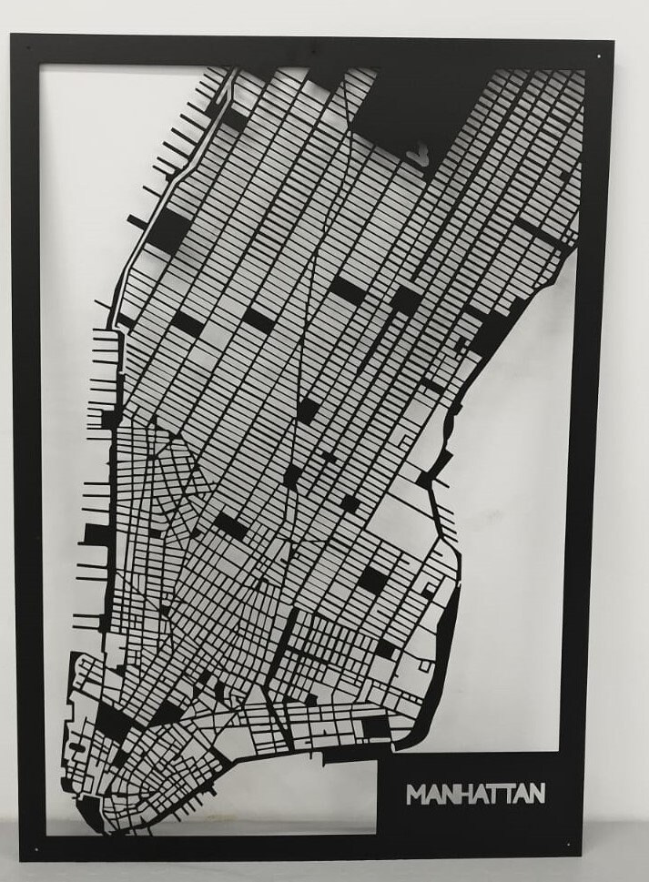 Manhattan Metal Wall Map, Manhattan Metal Wall Art, Metal City Maps