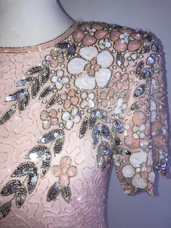 Vintage 1980s beaded sequin pink dress - image 5