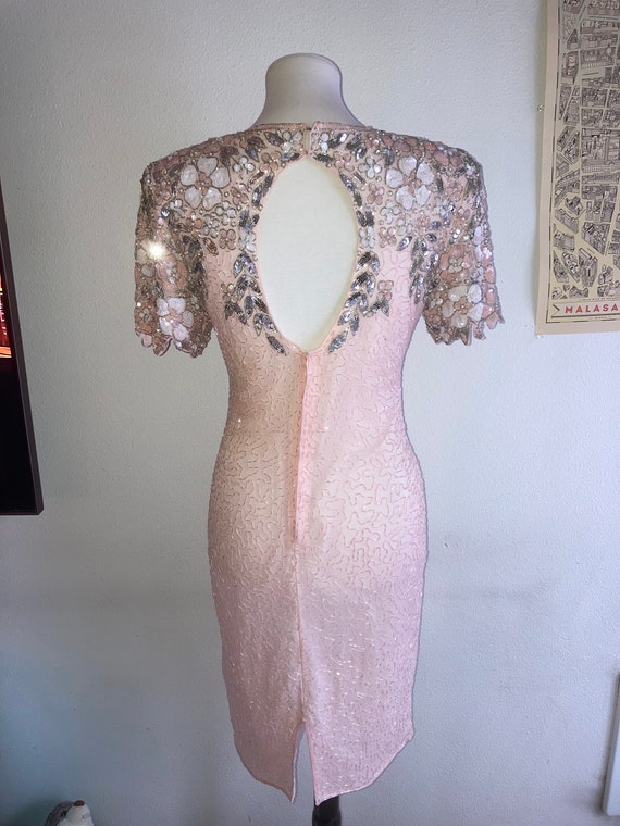 Vintage 1980s beaded sequin pink dress - image 6