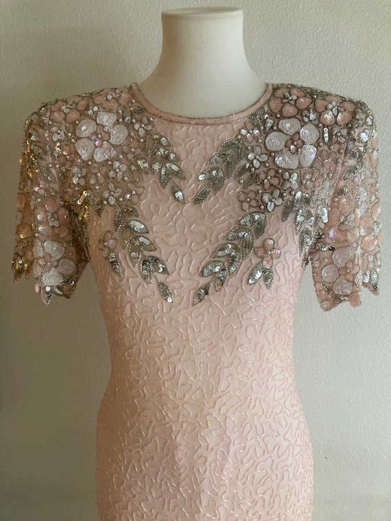 Vintage 1980s beaded sequin pink dress - image 4