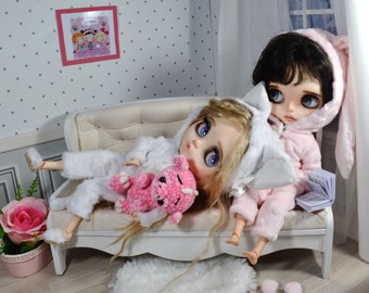 Pyjama KIGURUMI avec pantoufles pour poupée Blythe.