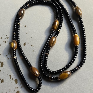 TIGER. Tiger Eye Waist Beads Crystal Body Jewelry Black Plus Size 80” Courage Strength Confidence