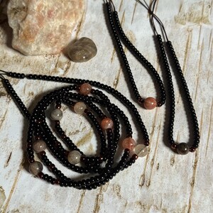 SUN & MOON. Rose Gold Sunstone Moonstone Gemstone Waist Beads Spiritual Crystal Body Jewelry Tie On plus size 80” Black Owned