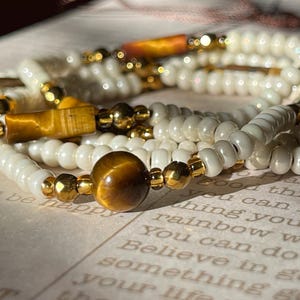 TIGER STROLL. Tiger Eye Waist Beads Crystal Body Jewelry Black Plus Size 80” Courage Strength Confidence