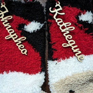 Personalized Christmas Stocking Tags, Knit Stocking, Christmas gift tag, Name Ornament tags, Customized wooden labels, Pet Name Tags